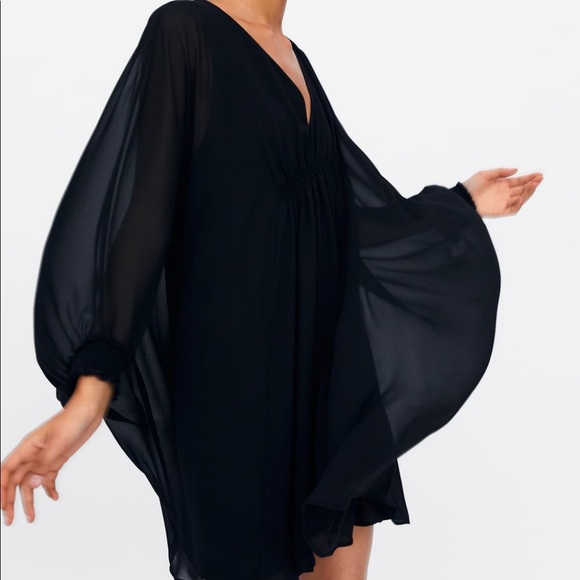 Zara black gathered cape dress - Picture 3 of 5